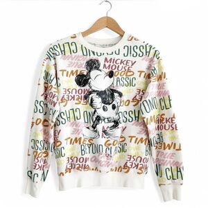 Disney Sweatshirt Mickey Mouse Beyond Classic All Over Graffiti Cream Size XS